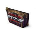 Prince of Pro Wrestling™ Accessory Pouch - Small, Black zipper - front angled