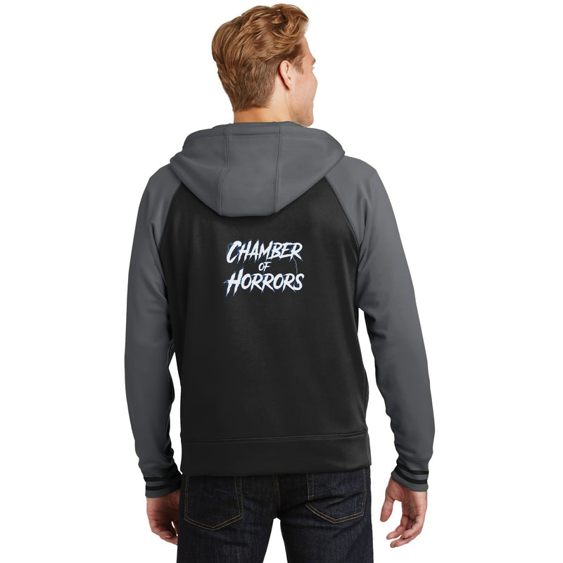 Chamber of Horrors™ varsity fleece full-zip — back print