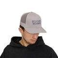 Desperate Measures™ Snapback Trucker Cap — grey — person 1 front
