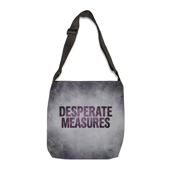 Desperate Measures™ Adjustable Tote Bag — 16-inch, silver-grey and charcoal AOP, front