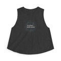 Event Horizon™ Crop Top — Dark Grey Heather, raised chest logo, front