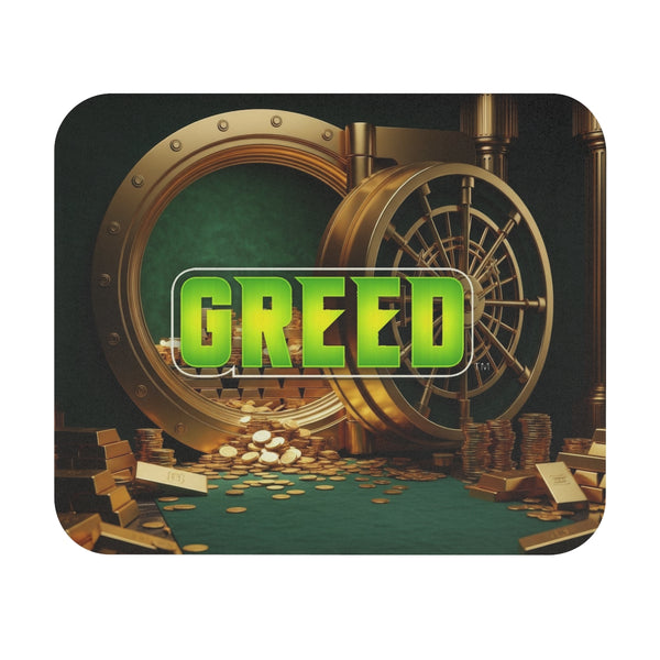 Greed™ Mouse Pad — gold vault background, front