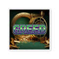 Greed™ Die-Cut Magnet — gold vault background, front