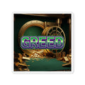 Greed™ Die-Cut Magnet — gold vault background, front
