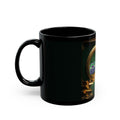 Greed™ Black Mug — gold vault background, left