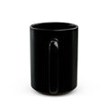 Greed™ Black Mug — gold vault background, back