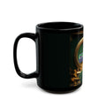 Greed™ Black Mug — gold vault background, left