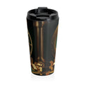 Greed™ Stainless Steel Travel Mug — gold vault background, back