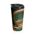 Greed™ Stainless Steel Travel Mug — gold vault background, left