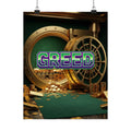 Greed™ Matte Poster — gold vault background, front