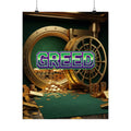 Greed™ Matte Poster — gold vault background, front