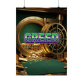 Greed™ Matte Poster — gold vault background, front