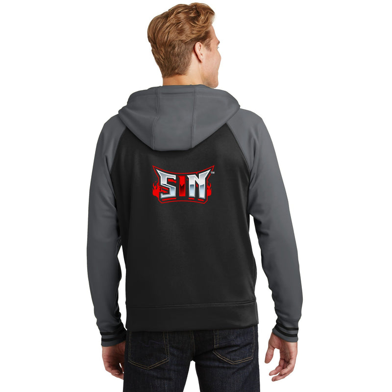 SIN™ varsity fleece full-zip — back print